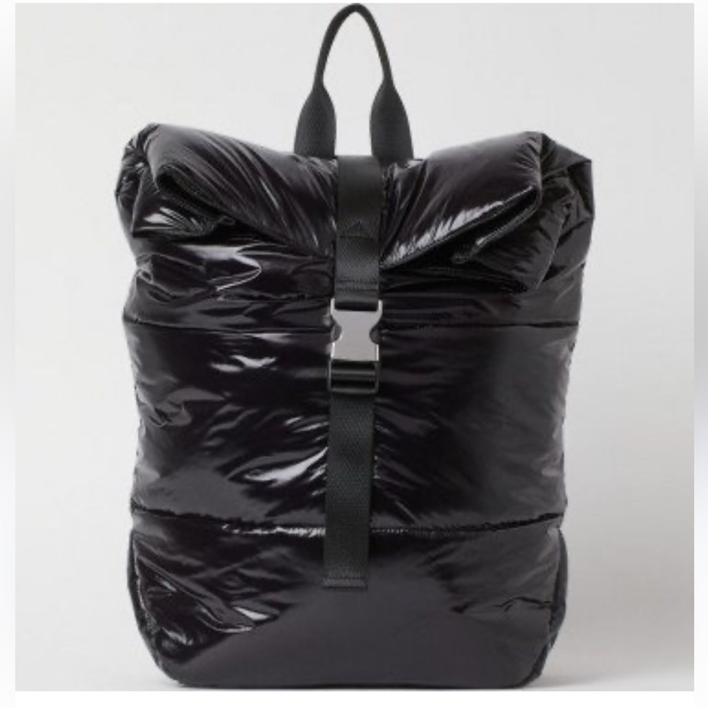 H&M Puffer Black Backpack Quilted Water Repellent Puffy Bag